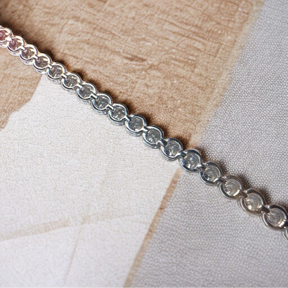 NEW Solid 925 Sterling Silver Rounded BezelSet High Carbon Stone Tennis Bracelet - Picture 6 of 16